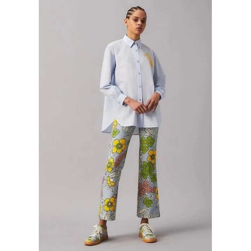 Tory Burch Button-Up Shirt Womens Size L Blue NWT Owl Embroidery Long Sleeve - Picture 2 of 12